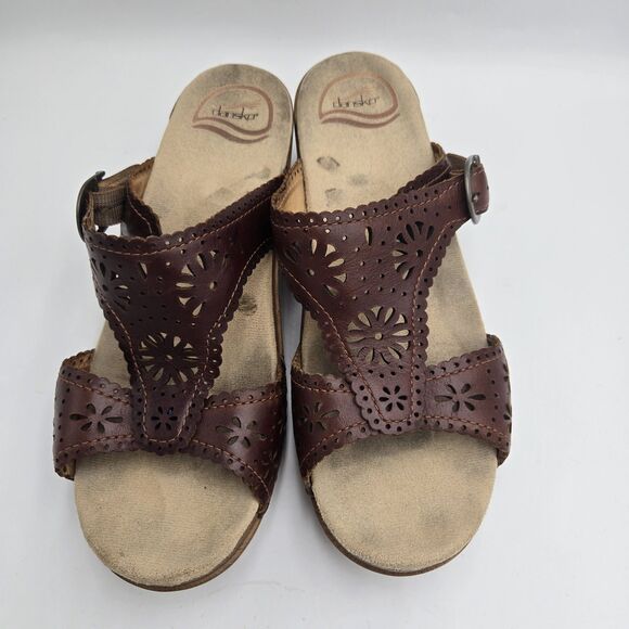 Dansko Sapphire Women Sandal 8.5 Brown Leather Eyelet Comfort Floral Shoes EU 39 - Picture 8 of 10